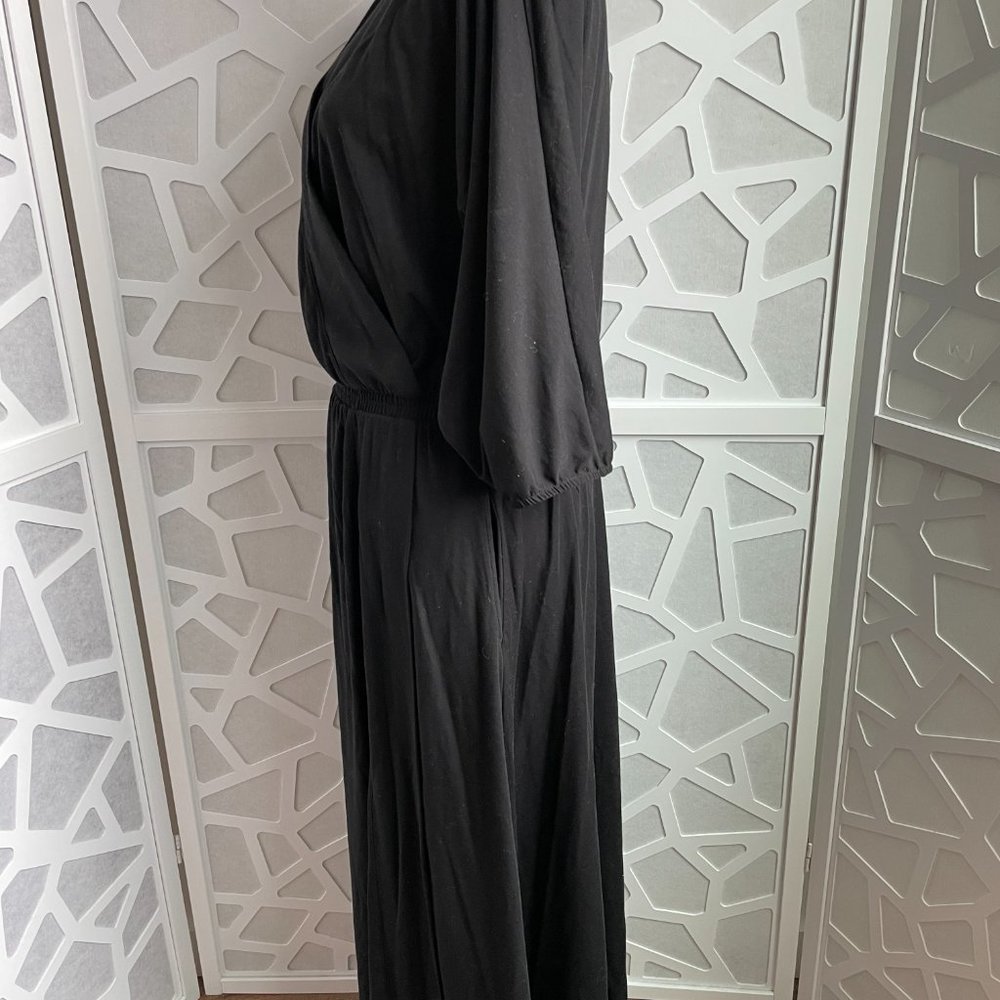 Garnet Hill Batwing Faux Wrap Knit Midi Dress Black Sz M Medium - Picture 7 of 12